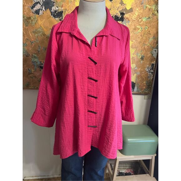 Habitat Pink Puckered Tunic W/ Chopstick Buttons Sz M - Picture 1 of 7